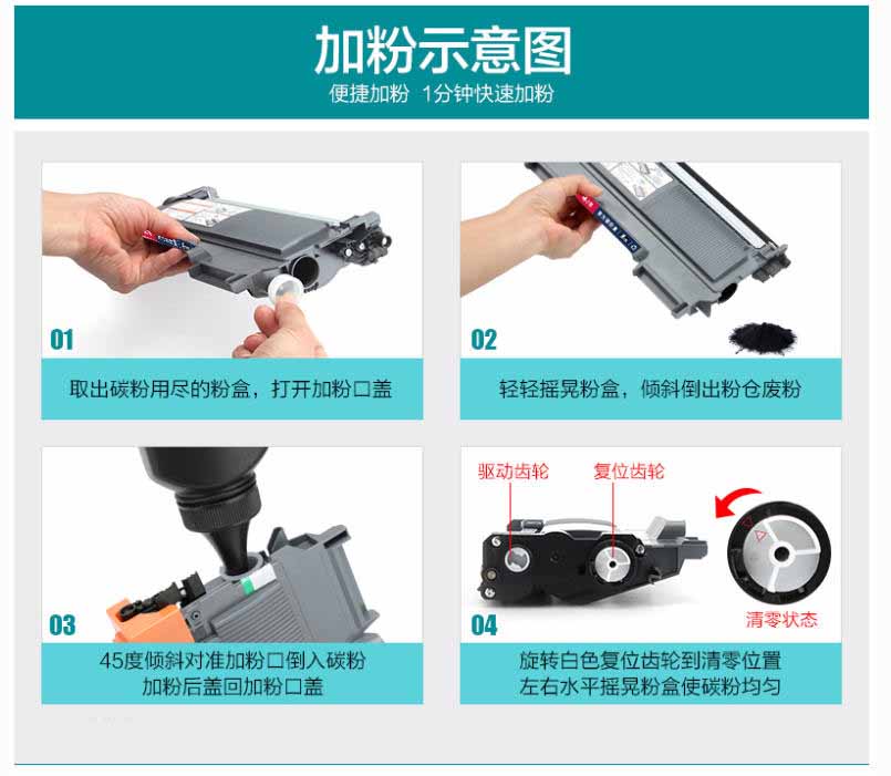 倒置粉盒倒出内部剩余废旧碳粉示意图 仪陇打印机维修
